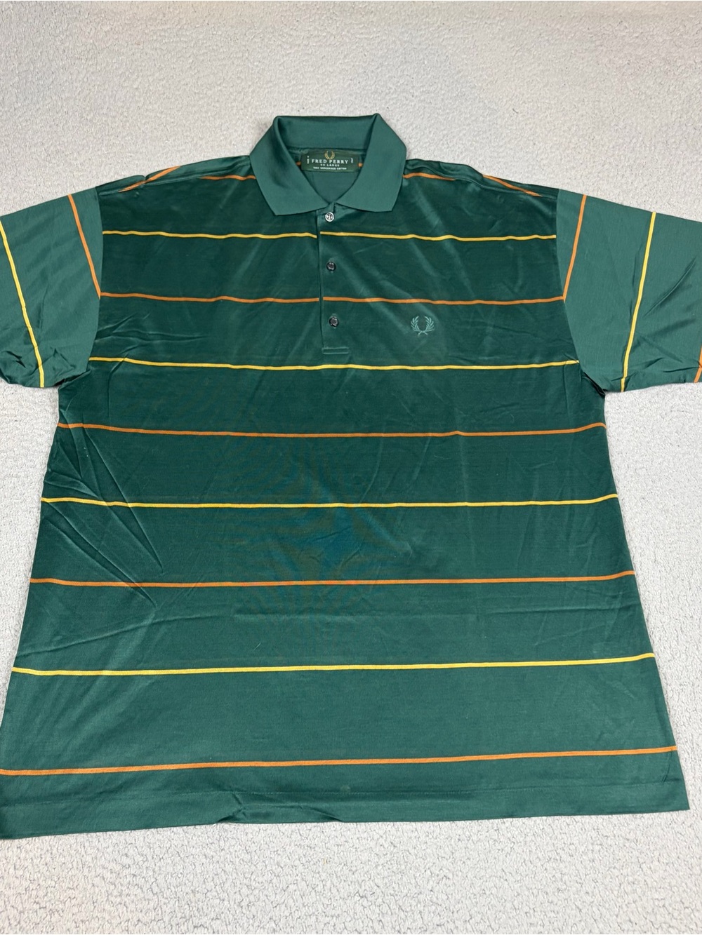 Fred Perry Polo Shirt Green Stripes Mercerized Cotton Lightweight Made in Italy